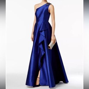 ADRIANNA PAPELL Draped One-Shoulder Gown formal prom cocktail party royal blue